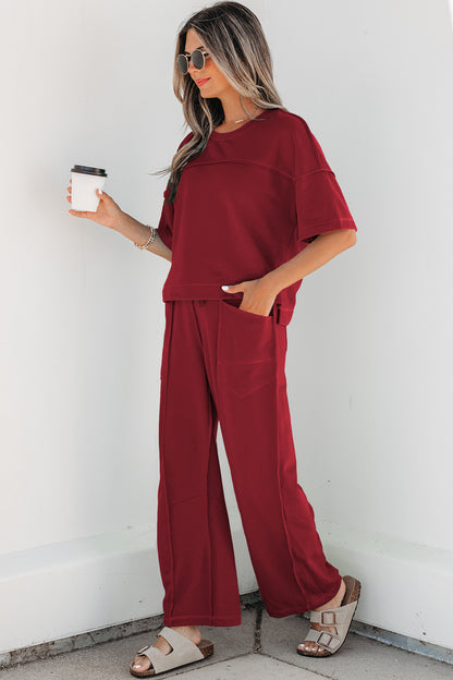 Red Boxy Tee and Barrel Pants Set