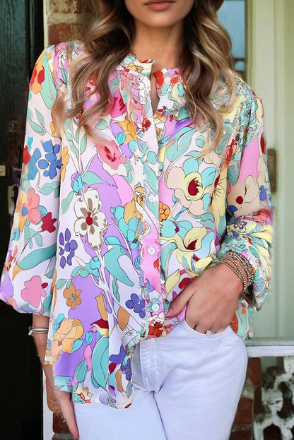 Pink Floral Print Long Sleeve Shirt