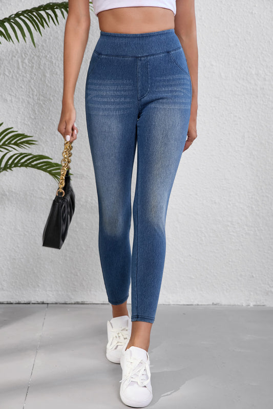 Blue Skinny Mid Waist Jeggings