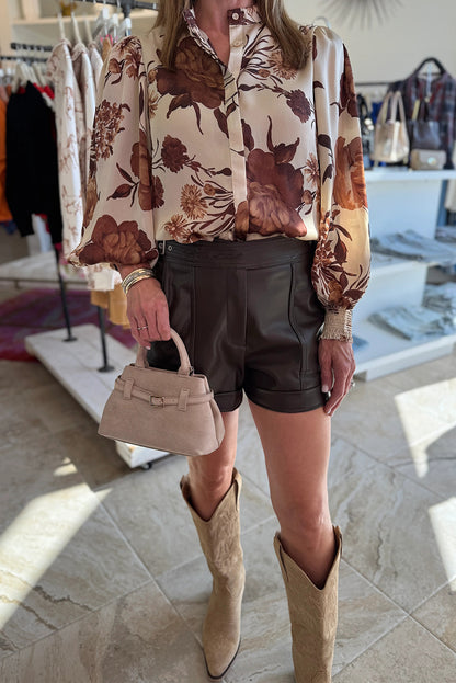 Brown Floral Print Blouse