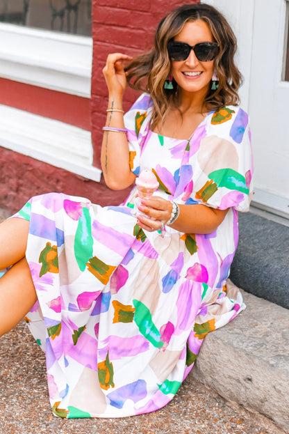 Purple Abstract Print Midi Dress