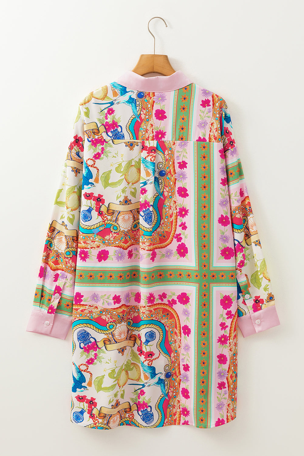 Multicolour Boho Long Sleeve Shirt Dress