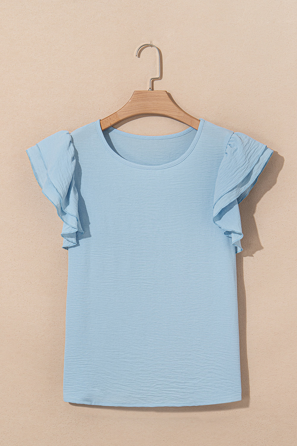 Mist Blue Ruffled Short Sleeve Blouse