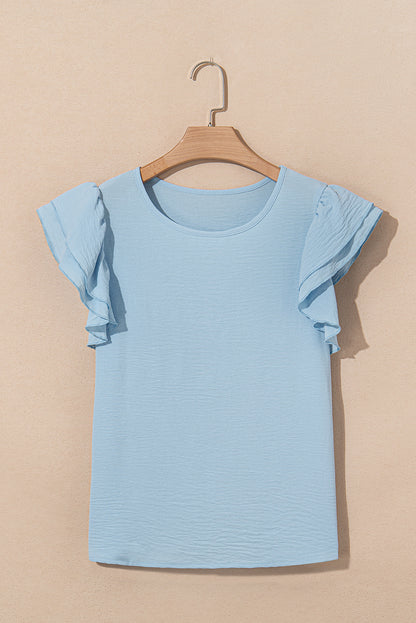 Mist Blue Ruffled Short Sleeve Blouse