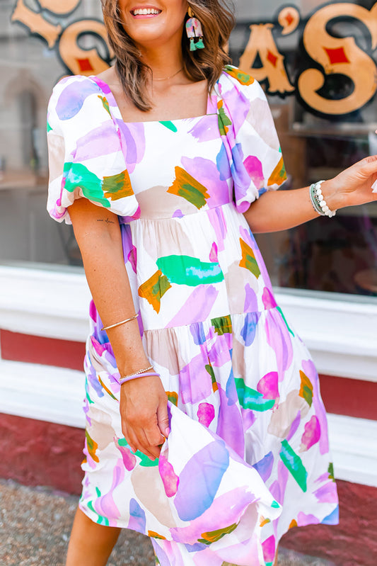 Purple Abstract Print Midi Dress