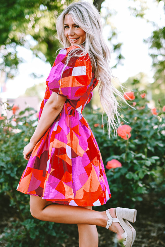 Red Abstract Print Dress