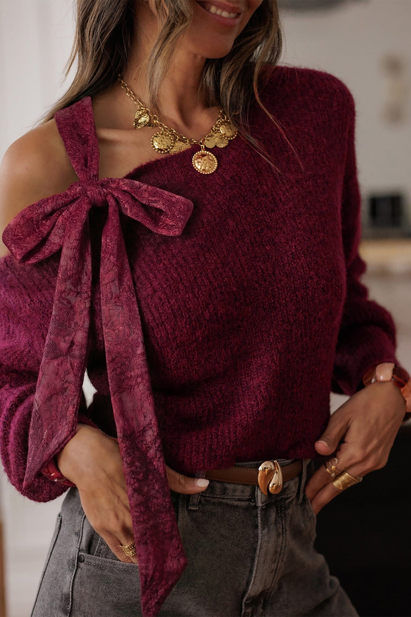 Burgundy Bow Asymmetric Jersey