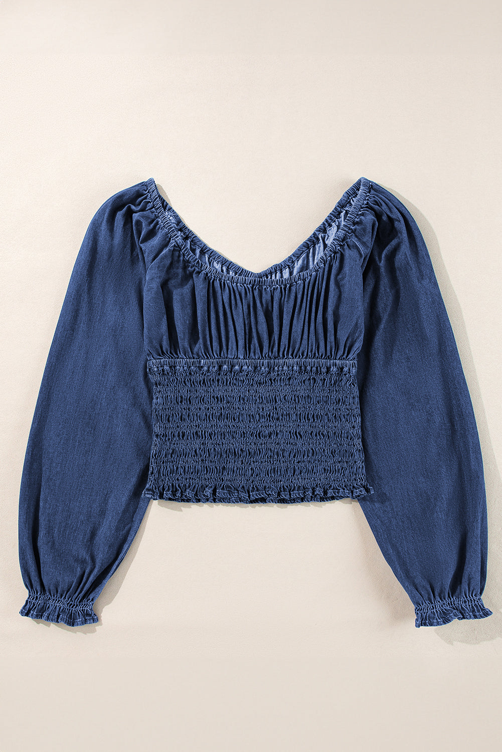 Dark Blue Smocked Denim Blouse