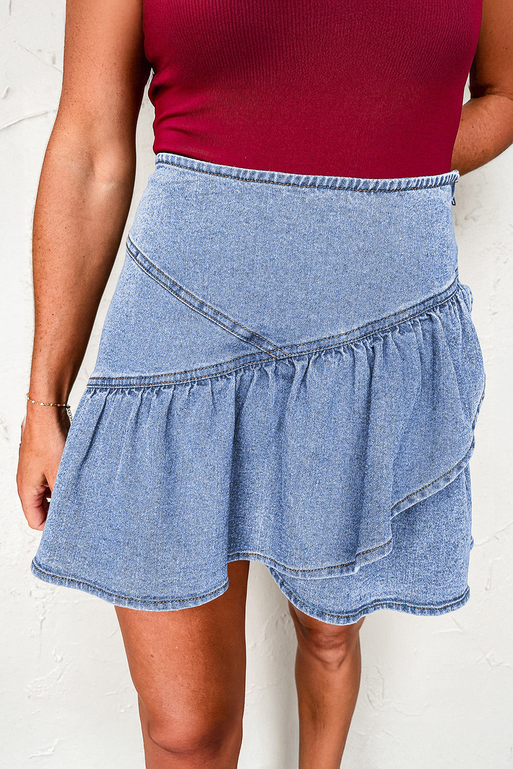 Beau Blue Ruffle Denim Mini Skirt