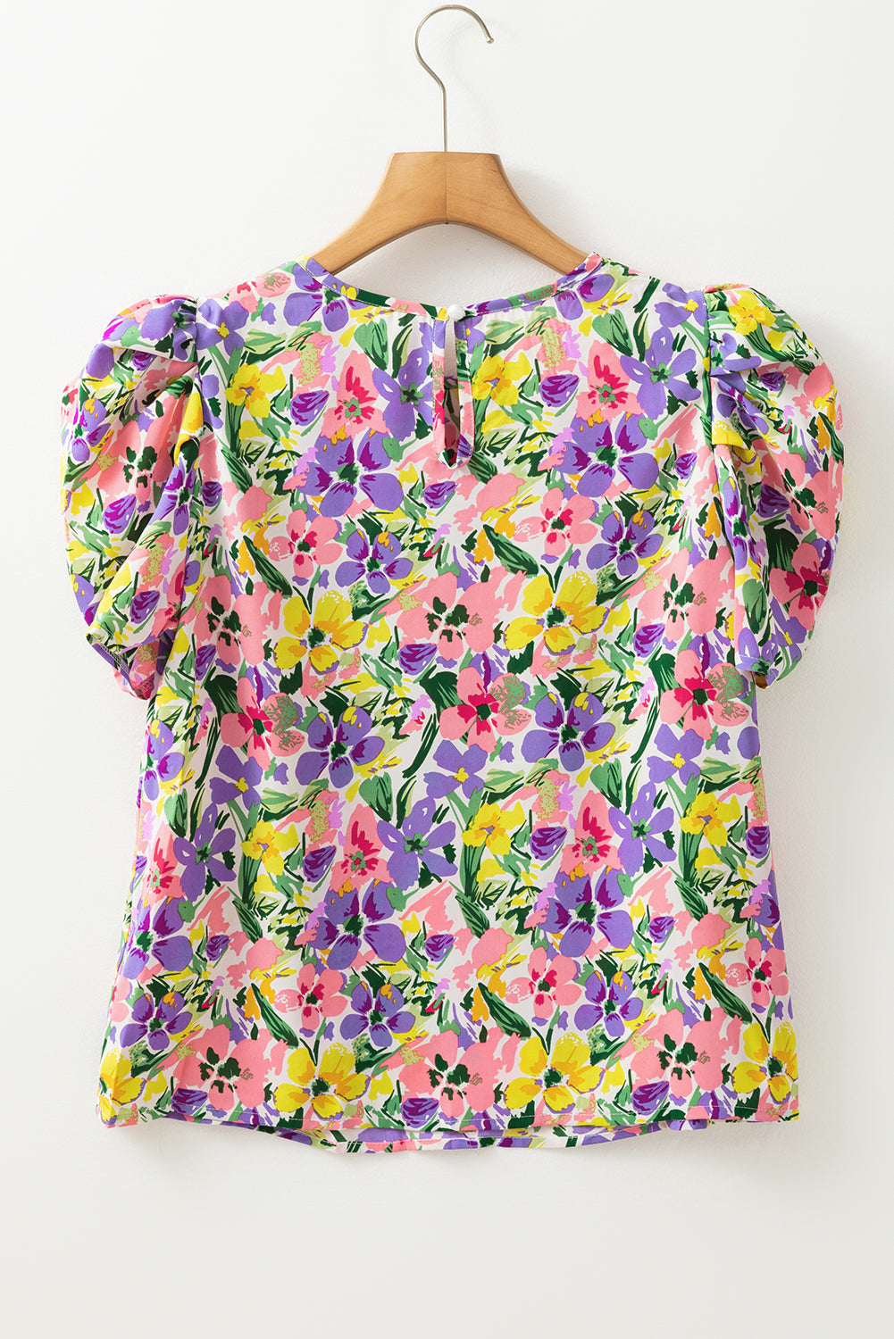 Purple Floral Short Sleeve Blouse