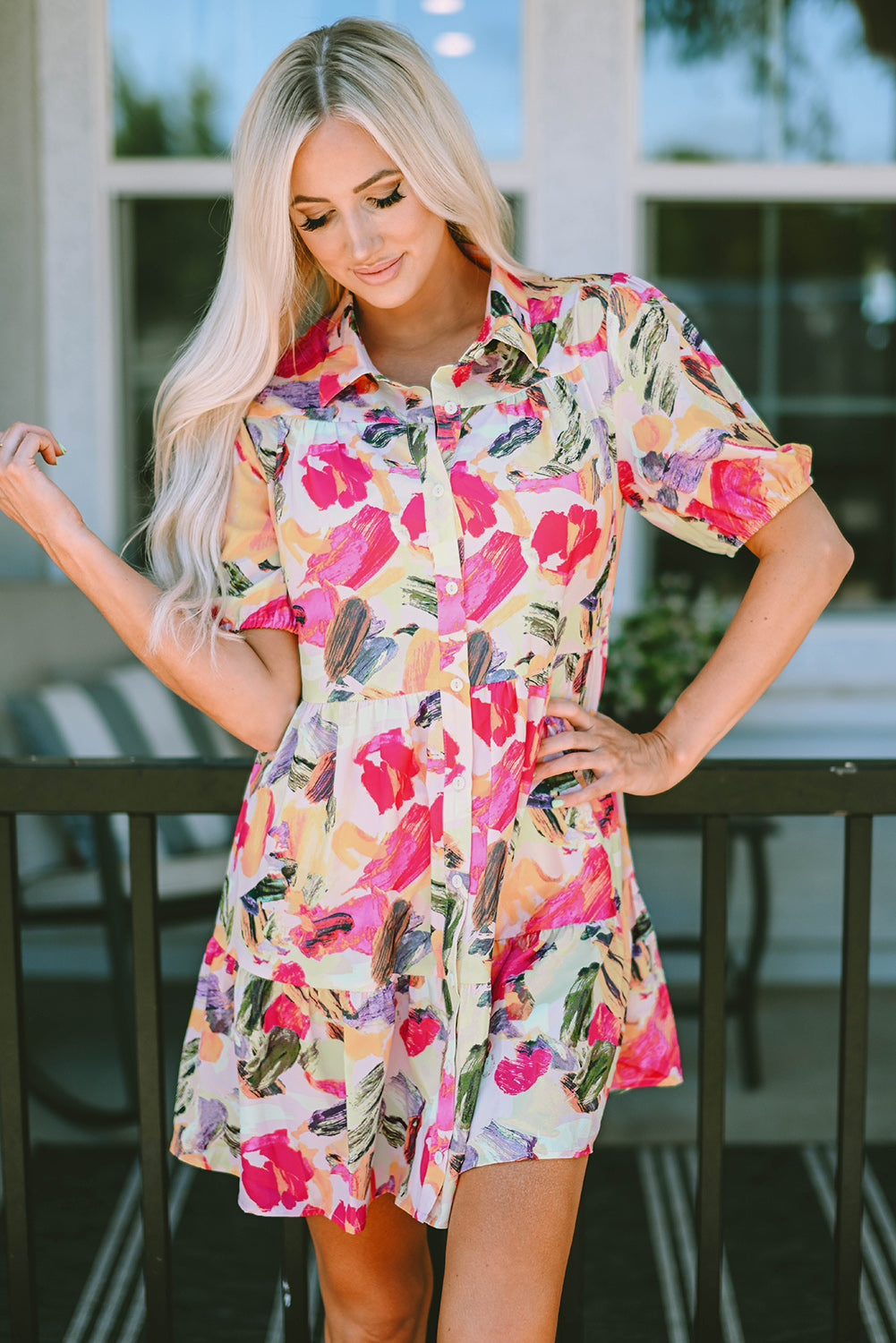 Multicolour Floral Print Shirt Dress