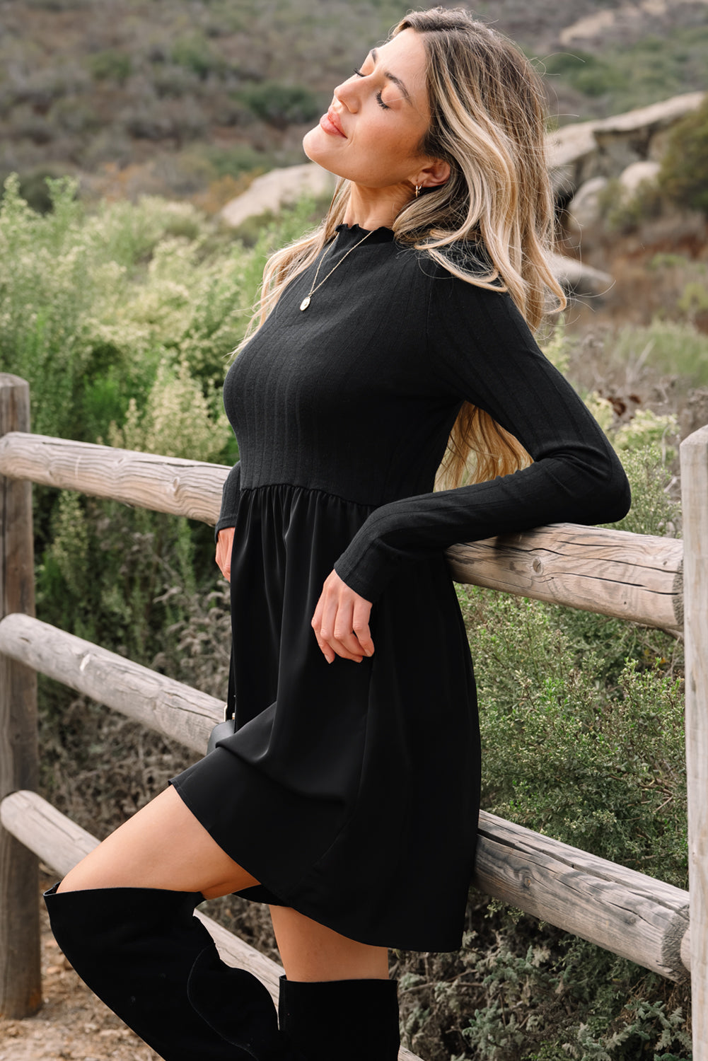 Black Long Sleeve Mini Dress