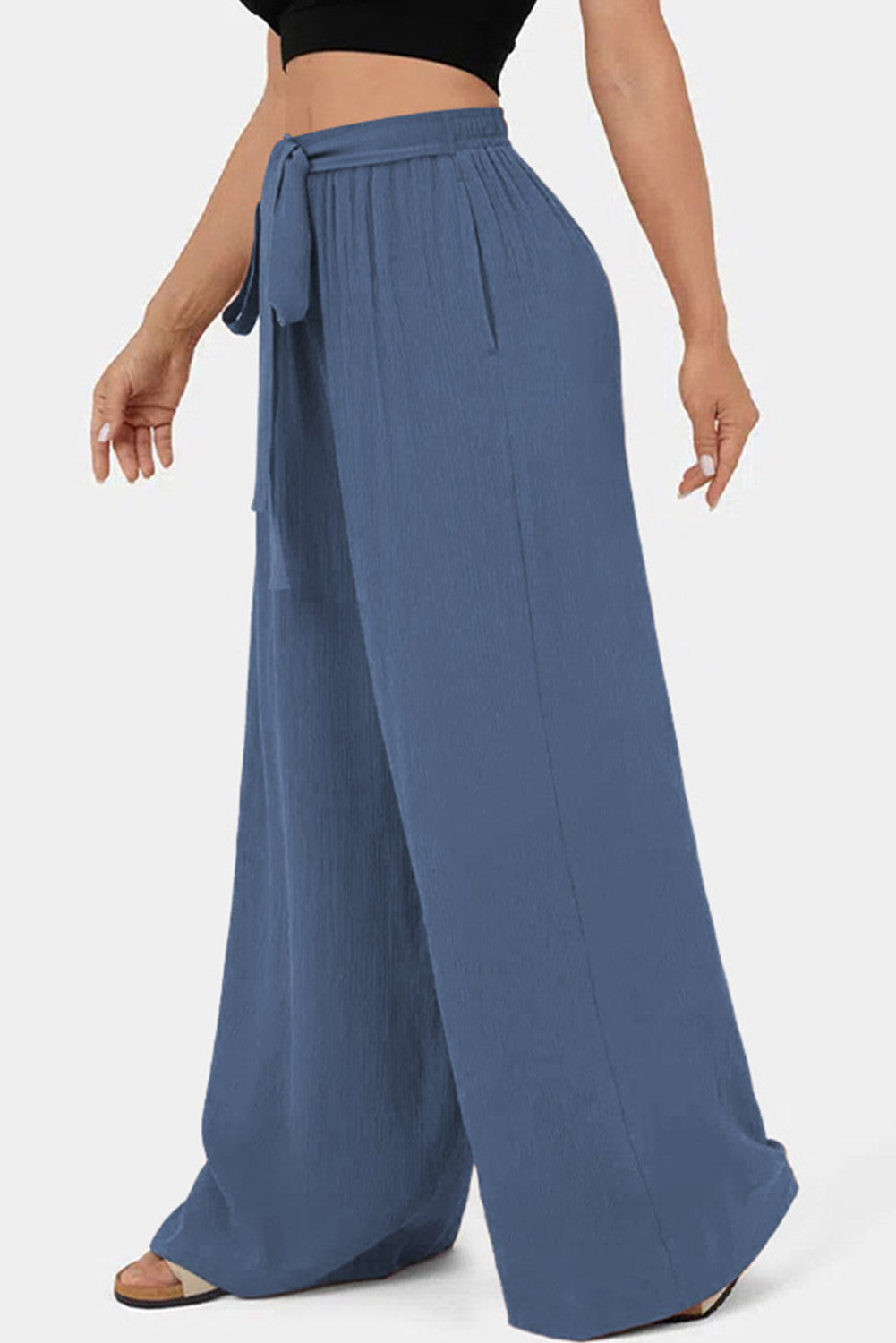 Blue High Waisted Flowy Casual Pants