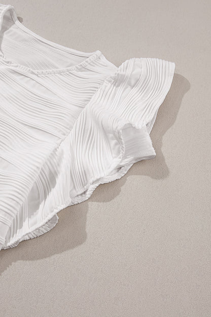 White Wavy Textured Ruffle Top