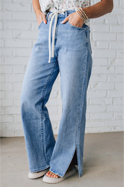 Blue High Rise Drawstring Jeans
