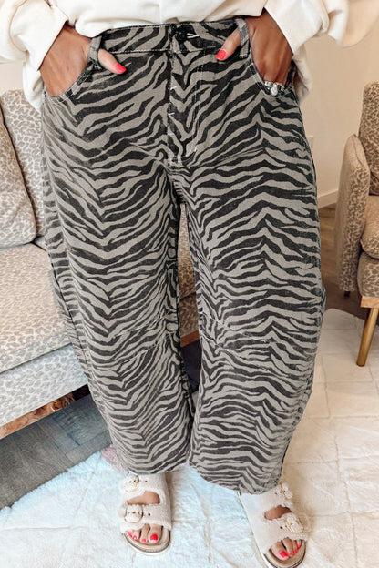 Grey Zebra Barrel Jeans