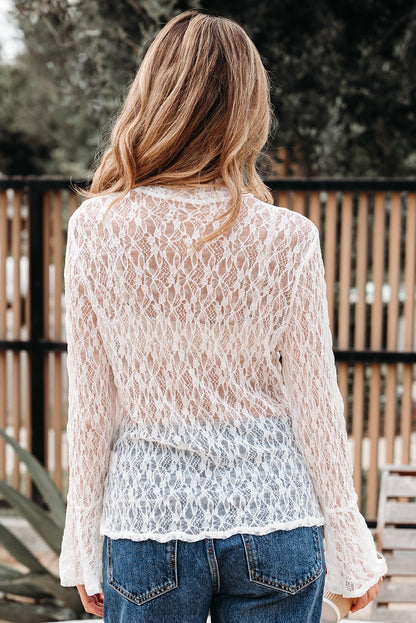 White Sheer Lace Bell Blouse