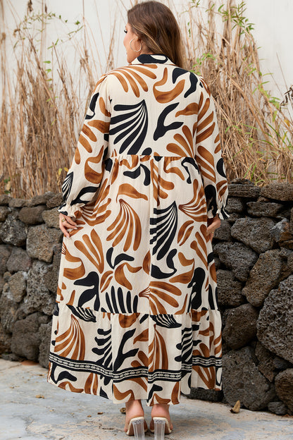 Abstract Print Plus Size Long Shift Dress