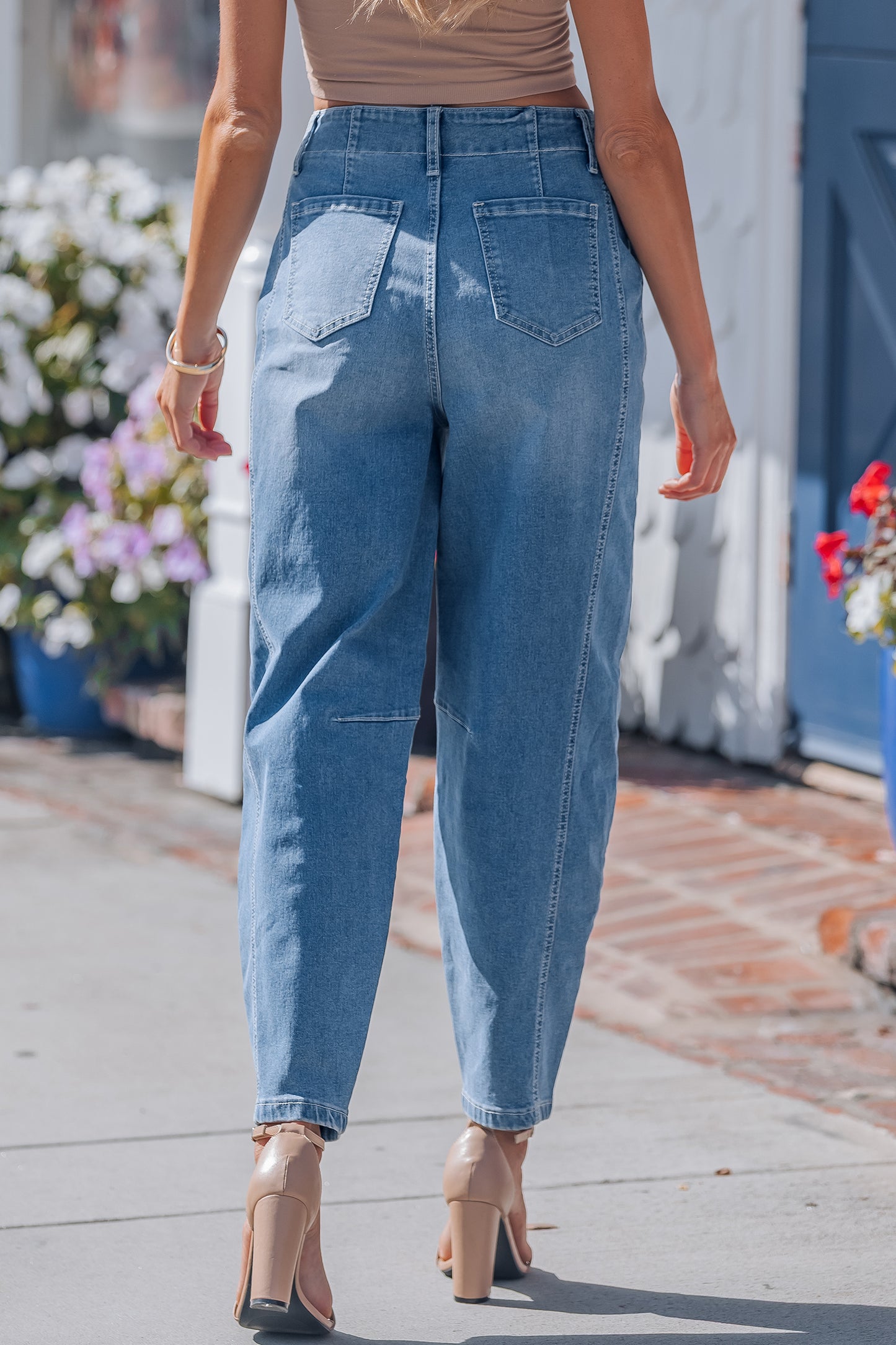 Sky Blue Cuffed Barrel Jeans