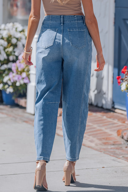 Sky Blue Cuffed Barrel Jeans