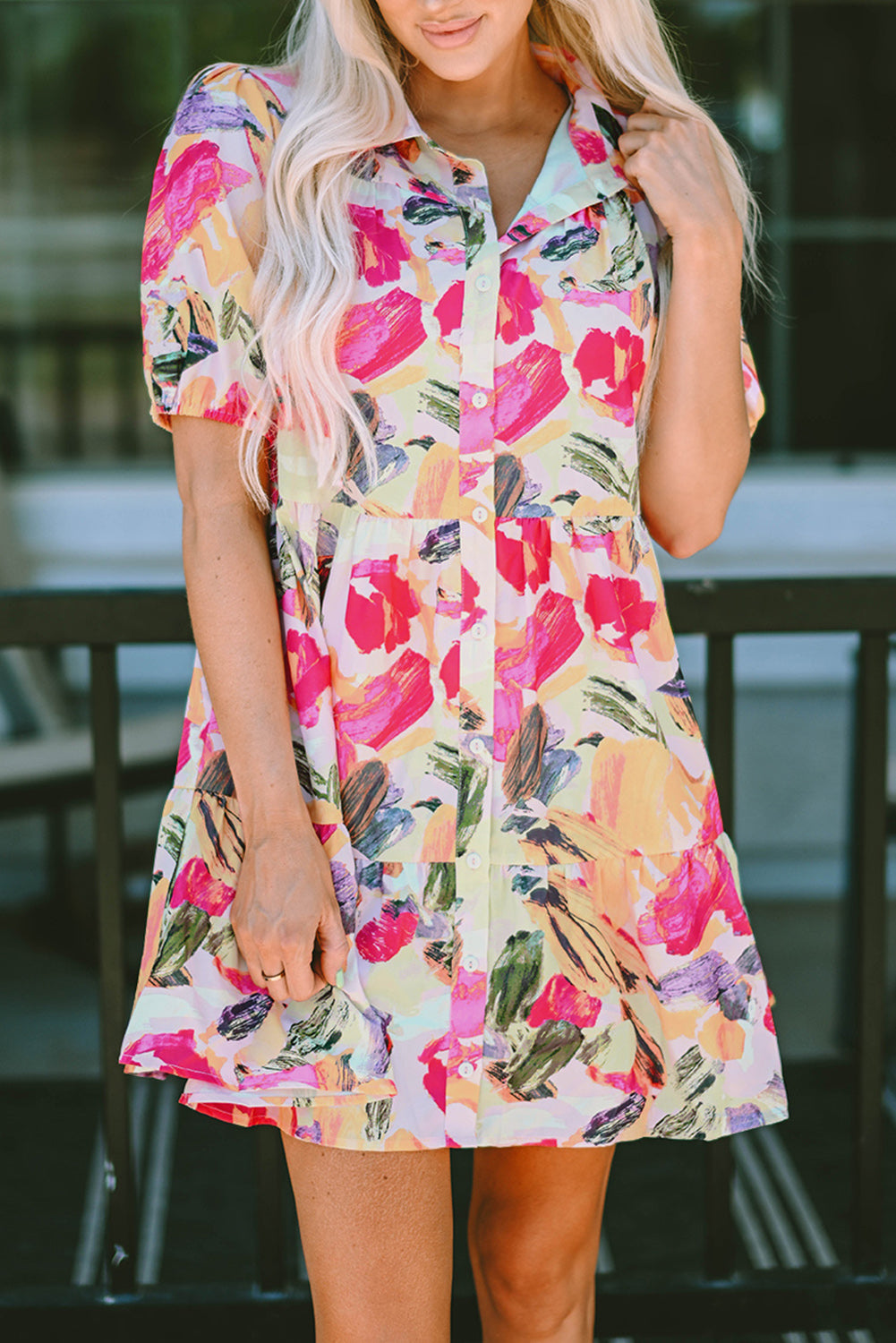 Multicolour Floral Print Shirt Dress