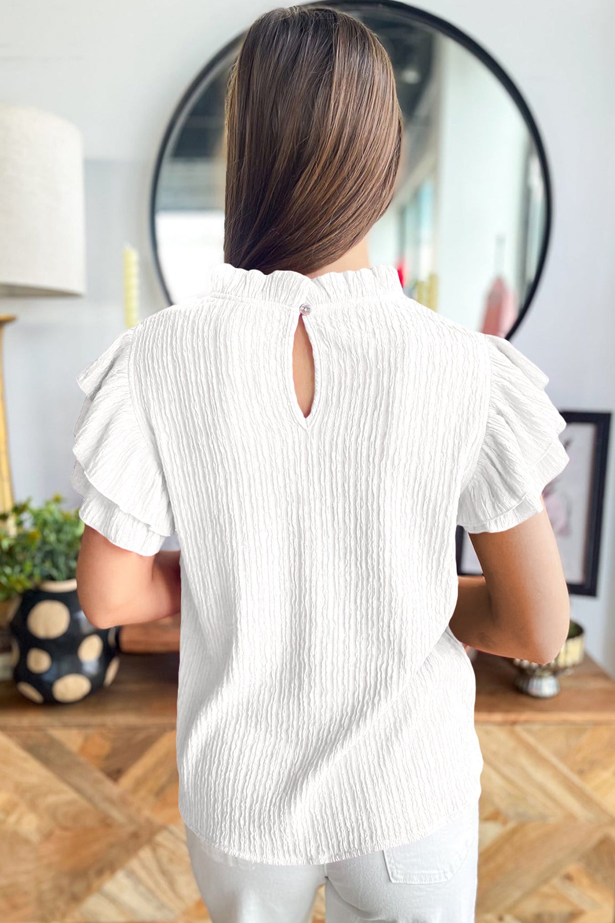 Textured Ruffle Short Sleeve Blouse