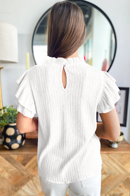 Textured Ruffle Short Sleeve Blouse
