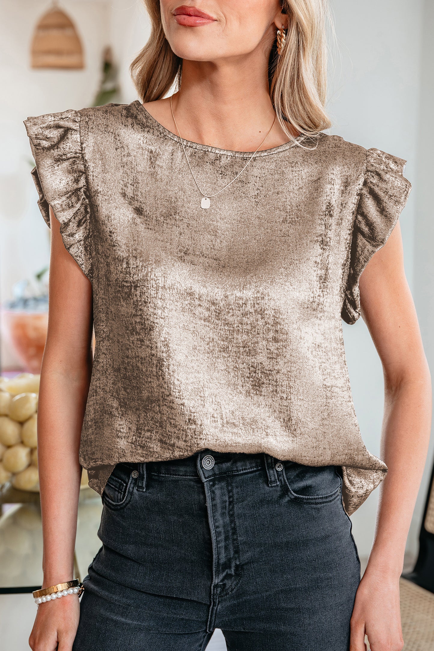 Gold Metallic Ruffle Bouse