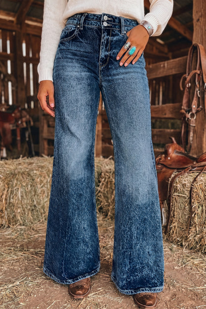 Blue Acid Wash Flare Jeans