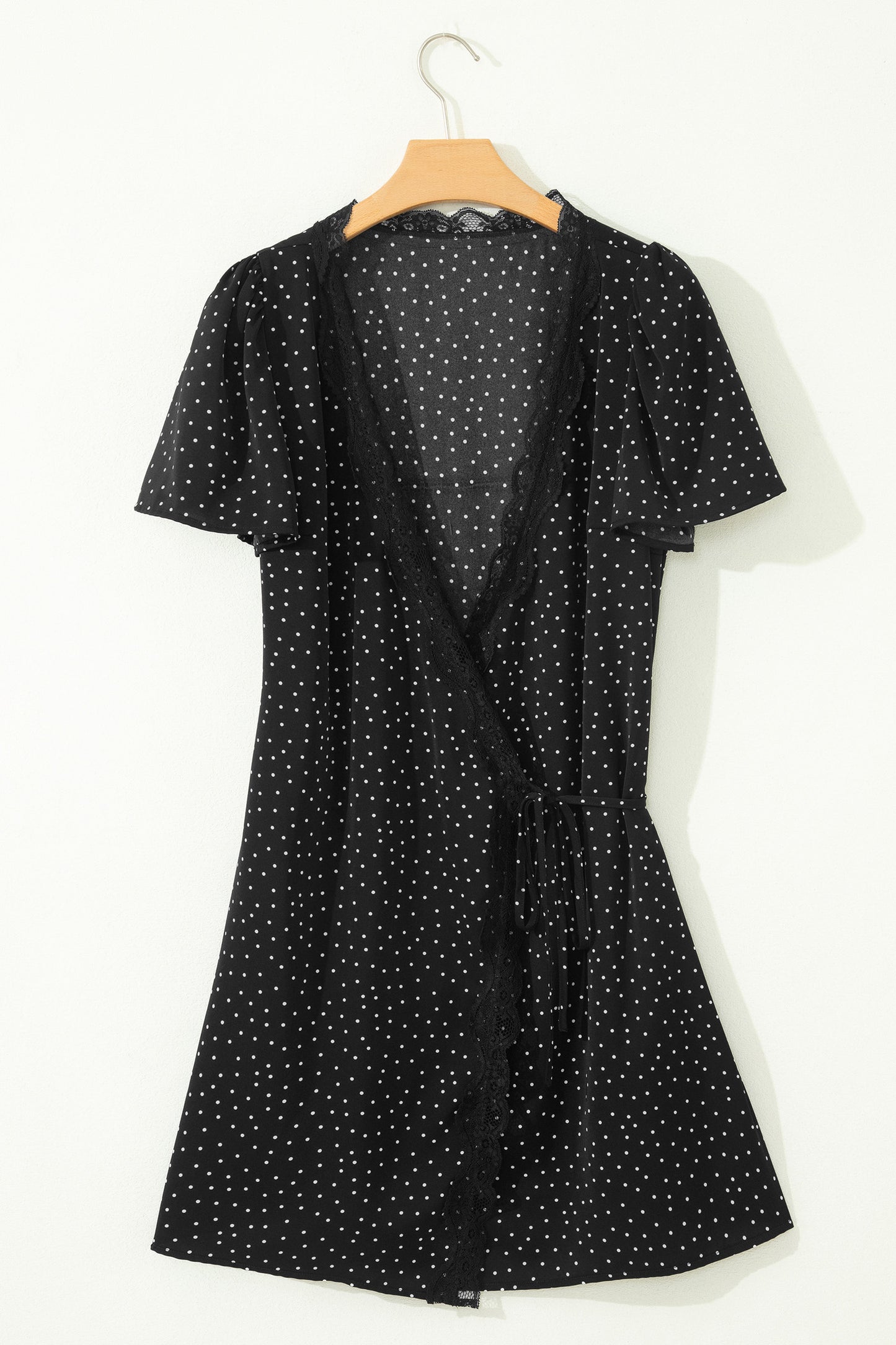 Black Polka Dot Wrap Mini Dress
