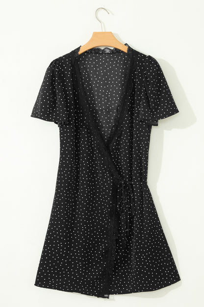 Black Polka Dot Wrap Mini Dress