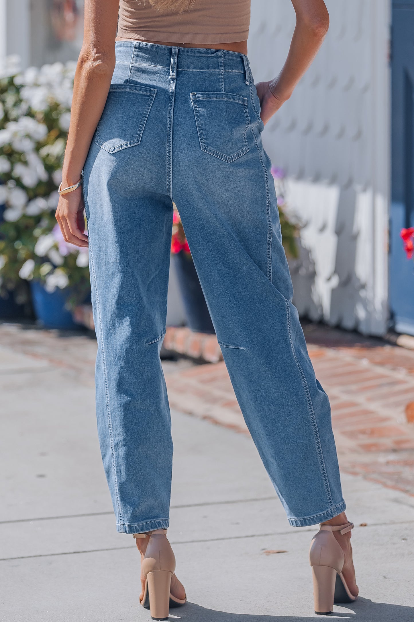 Sky Blue Cuffed Barrel Jeans