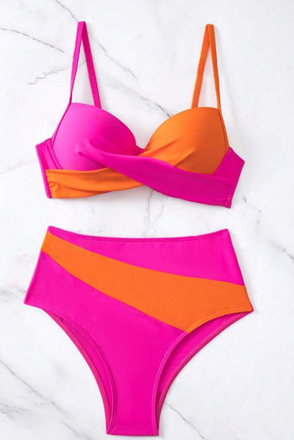 Rose  2-tone Bikini High Waist Swimsuit