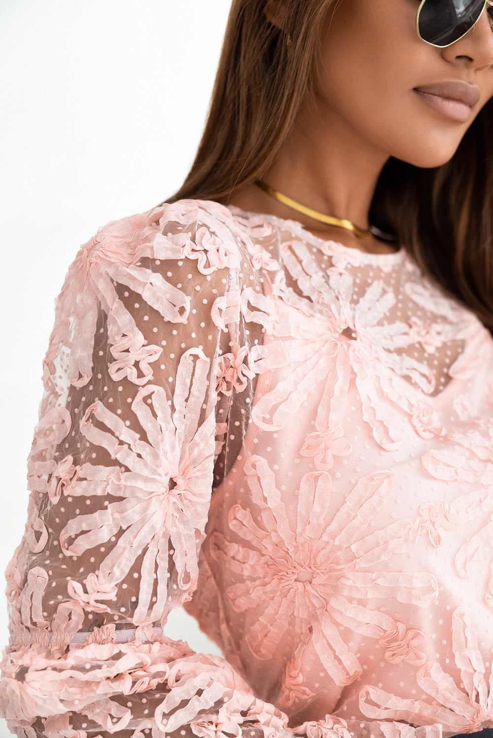 Pink Flower Mesh Blouse