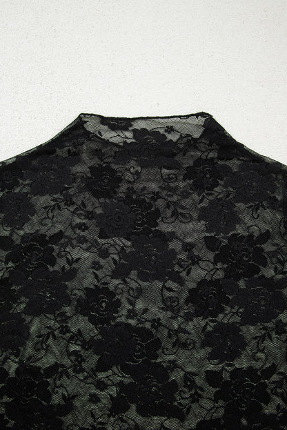 Black Sheer Floral Lace Long Sleeve Top