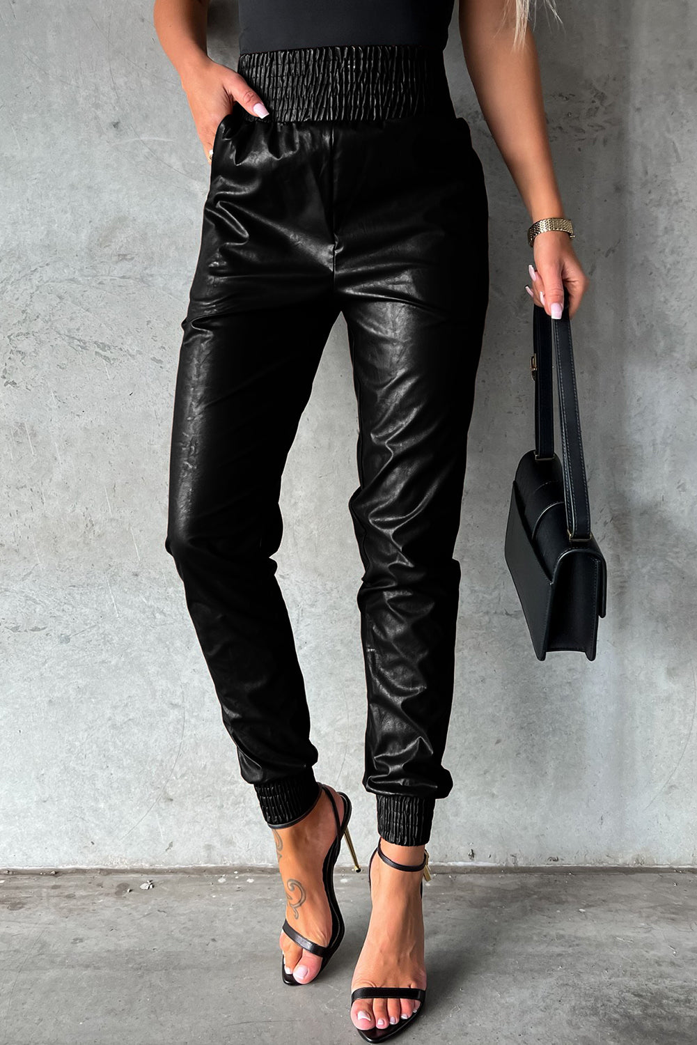 Black High-Waist Leather Skinny Pants