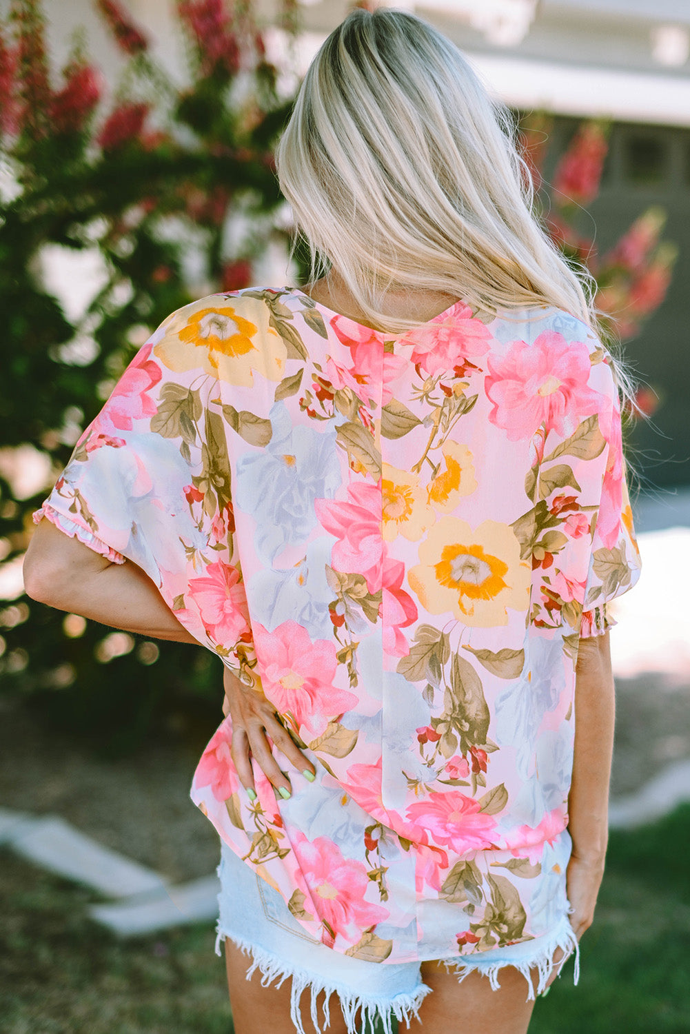 Pink Loose Fit Floral Blouse