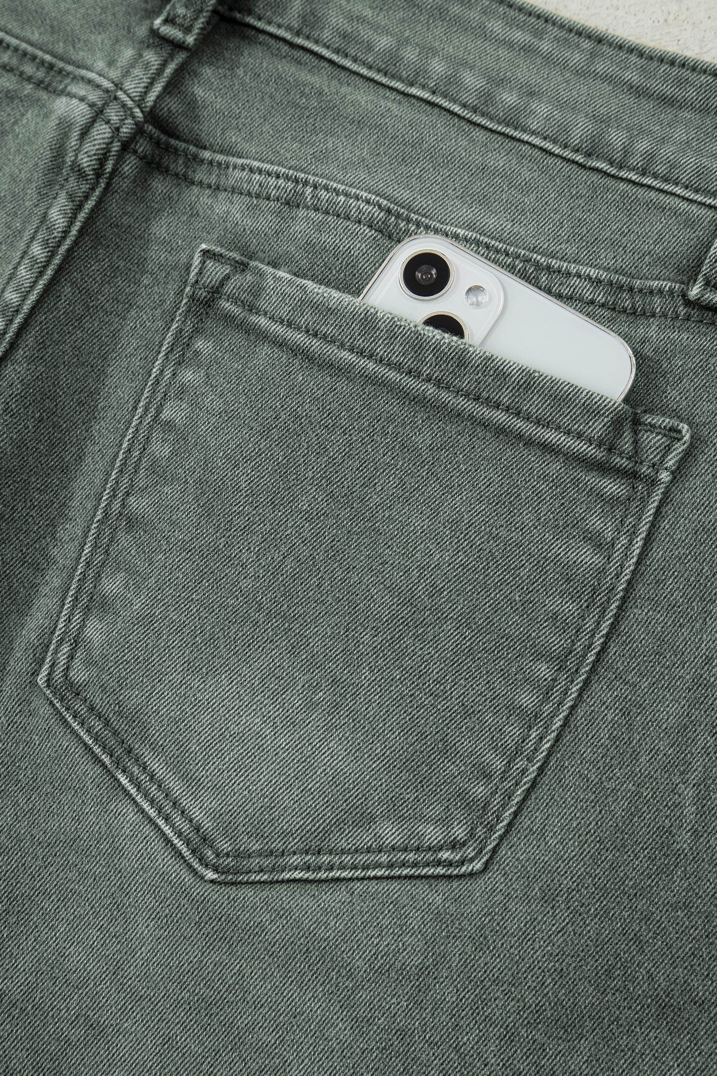 Green Washed Raw Edge Wide Leg Jeans