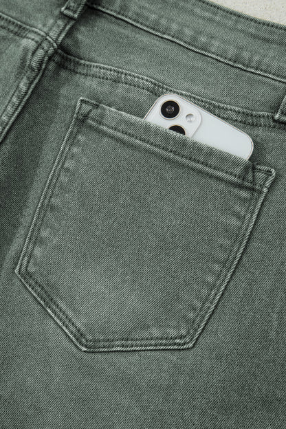 Green Washed Raw Edge Wide Leg Jeans