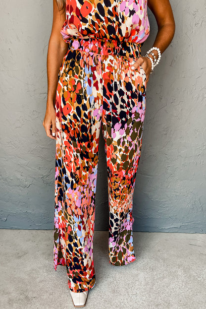 Black Multicolour Leopard Print Top and Pants Set