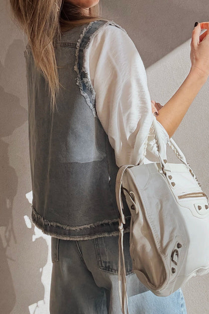 Beau Blue Frayed Denim Vest