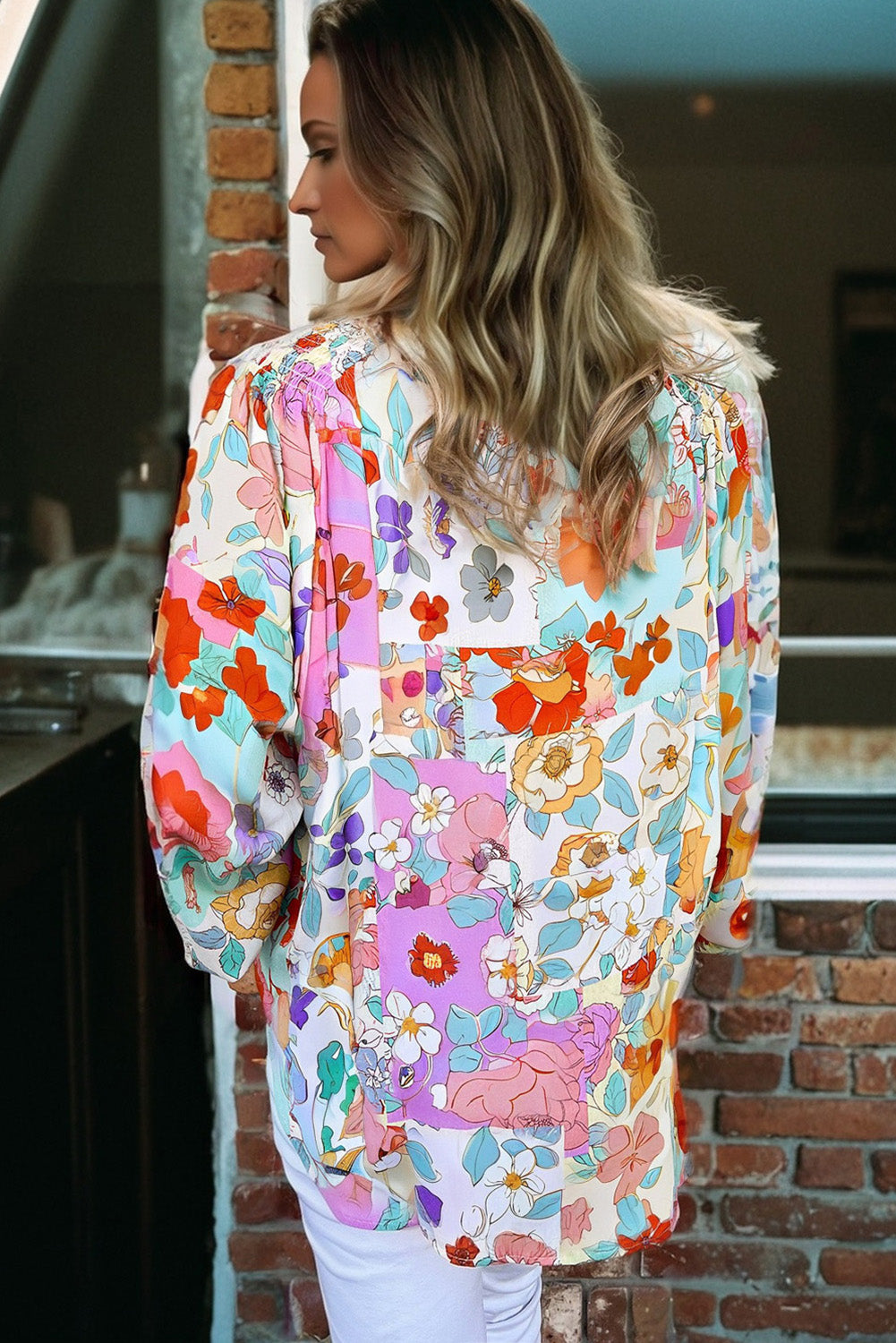 Pink Floral Print Long Sleeve Shirt