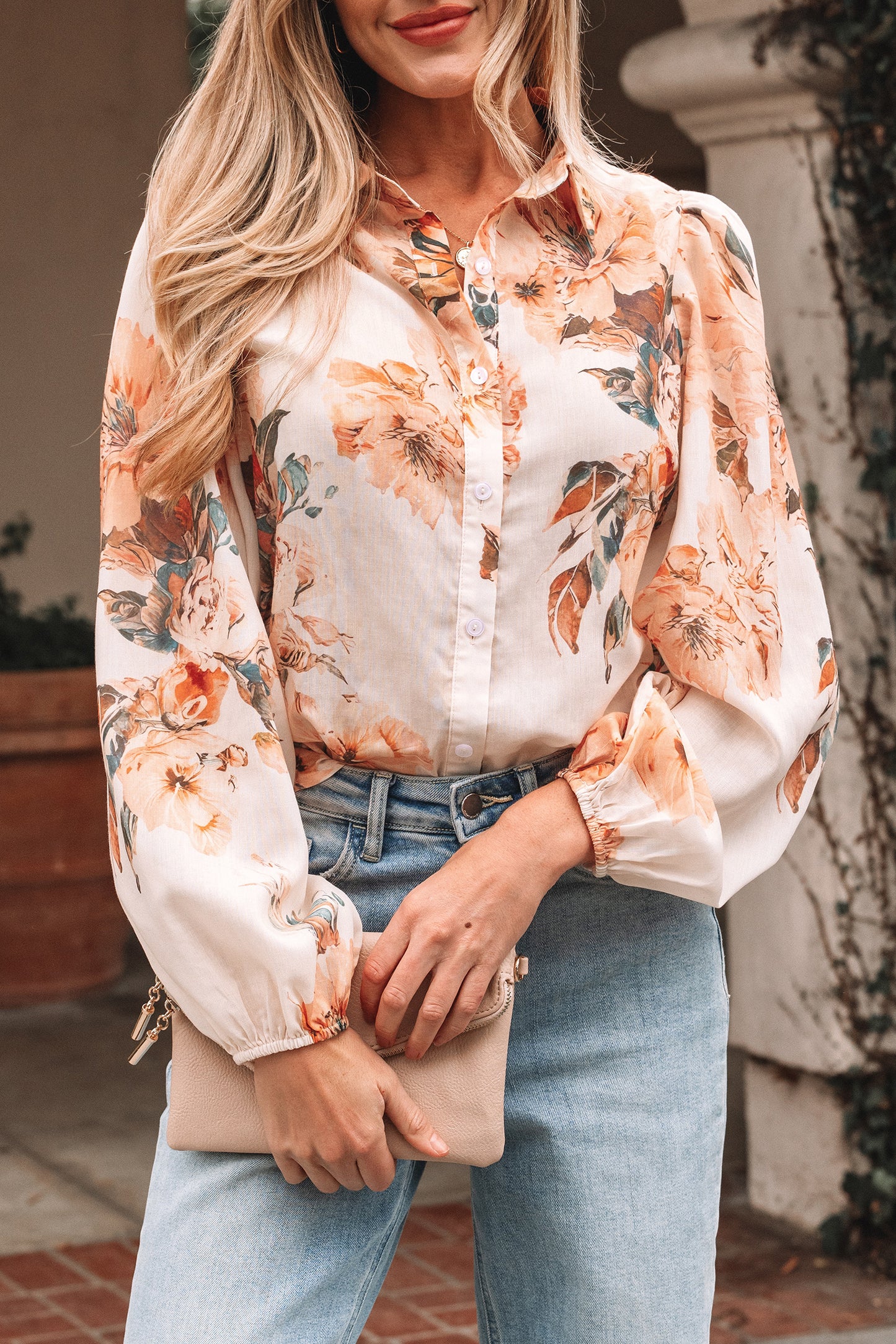 Floral Puff Sleeve Lightweight Shirt