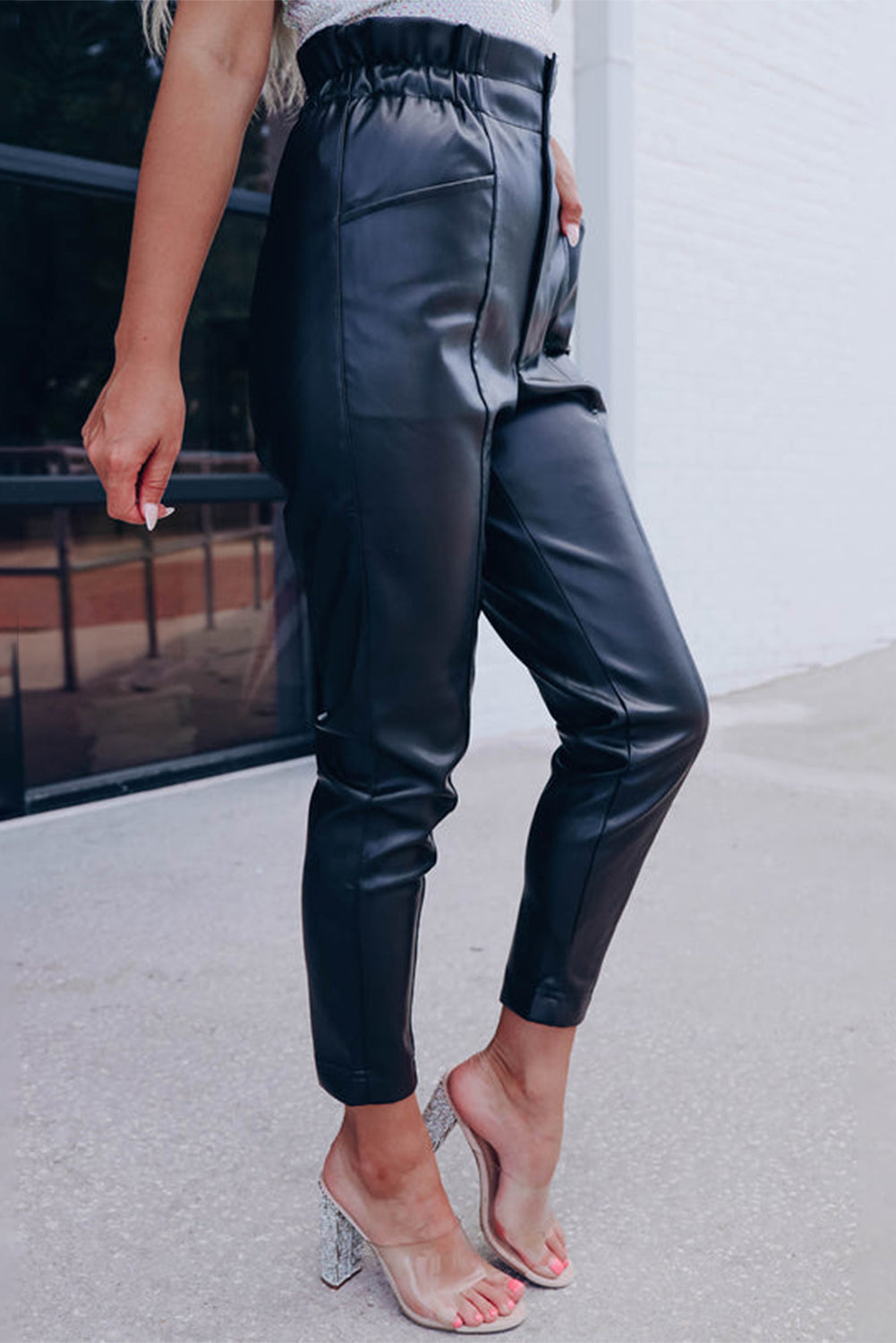 Black High Waist Faux Leather Pants