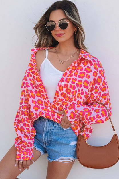 Rose Leopard Button Up Loose Shirt