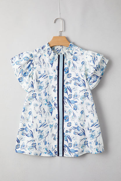 Sky Blue Floral Print Blouse