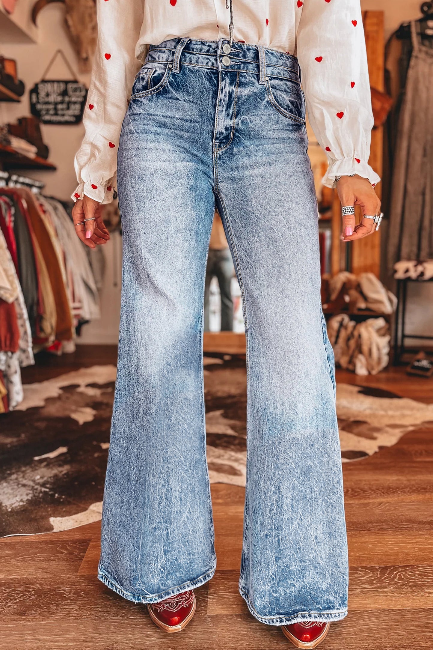 Blue Acid Wash Flare Jeans