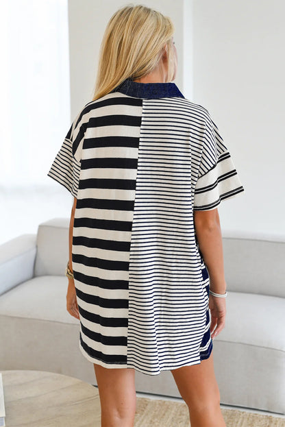 Black Stripe Polo T Shirt Dress