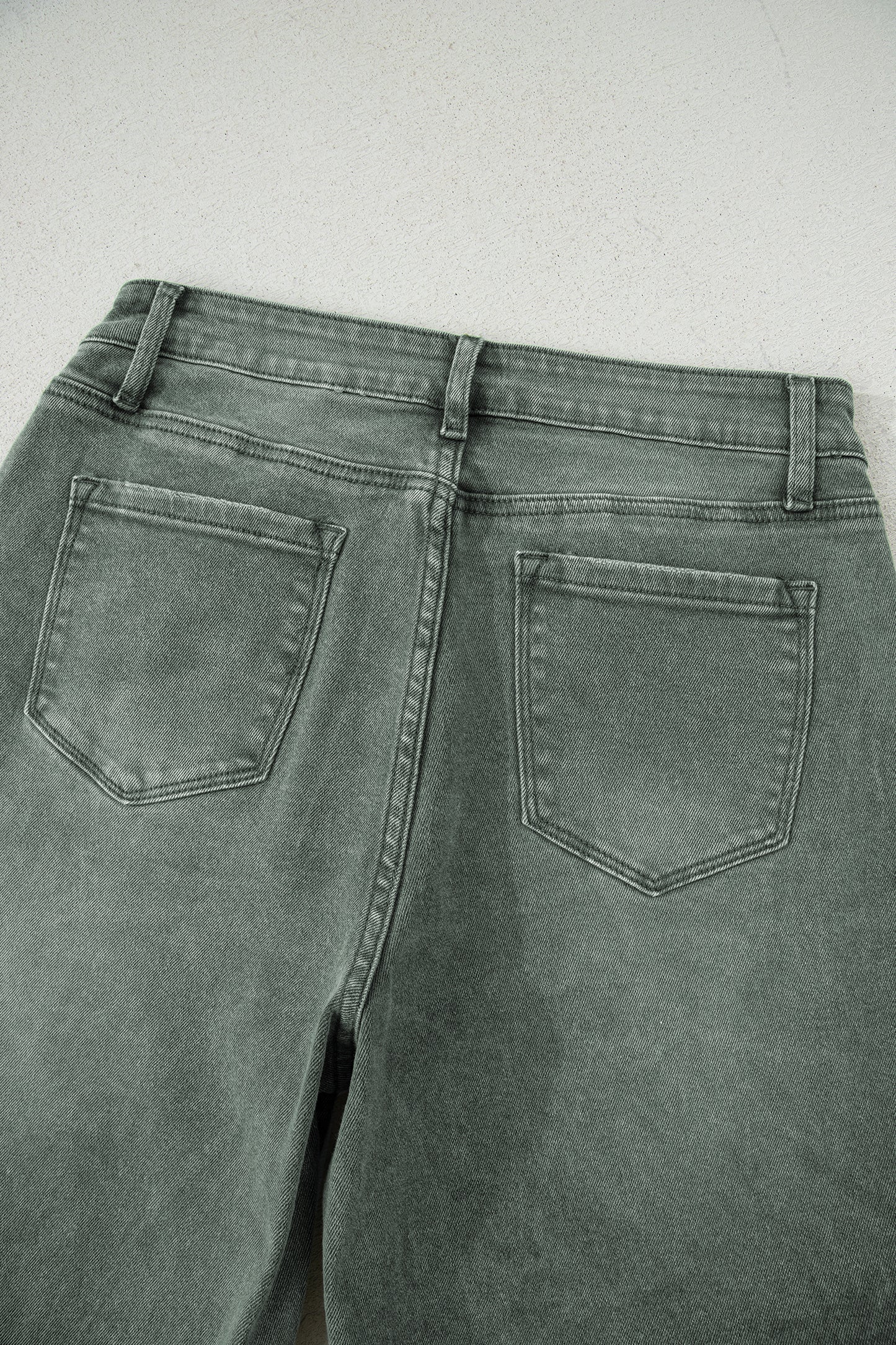 Green Washed Raw Edge Wide Leg Jeans