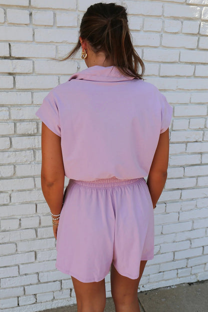 Lilac Zip Collar High Waist Romper